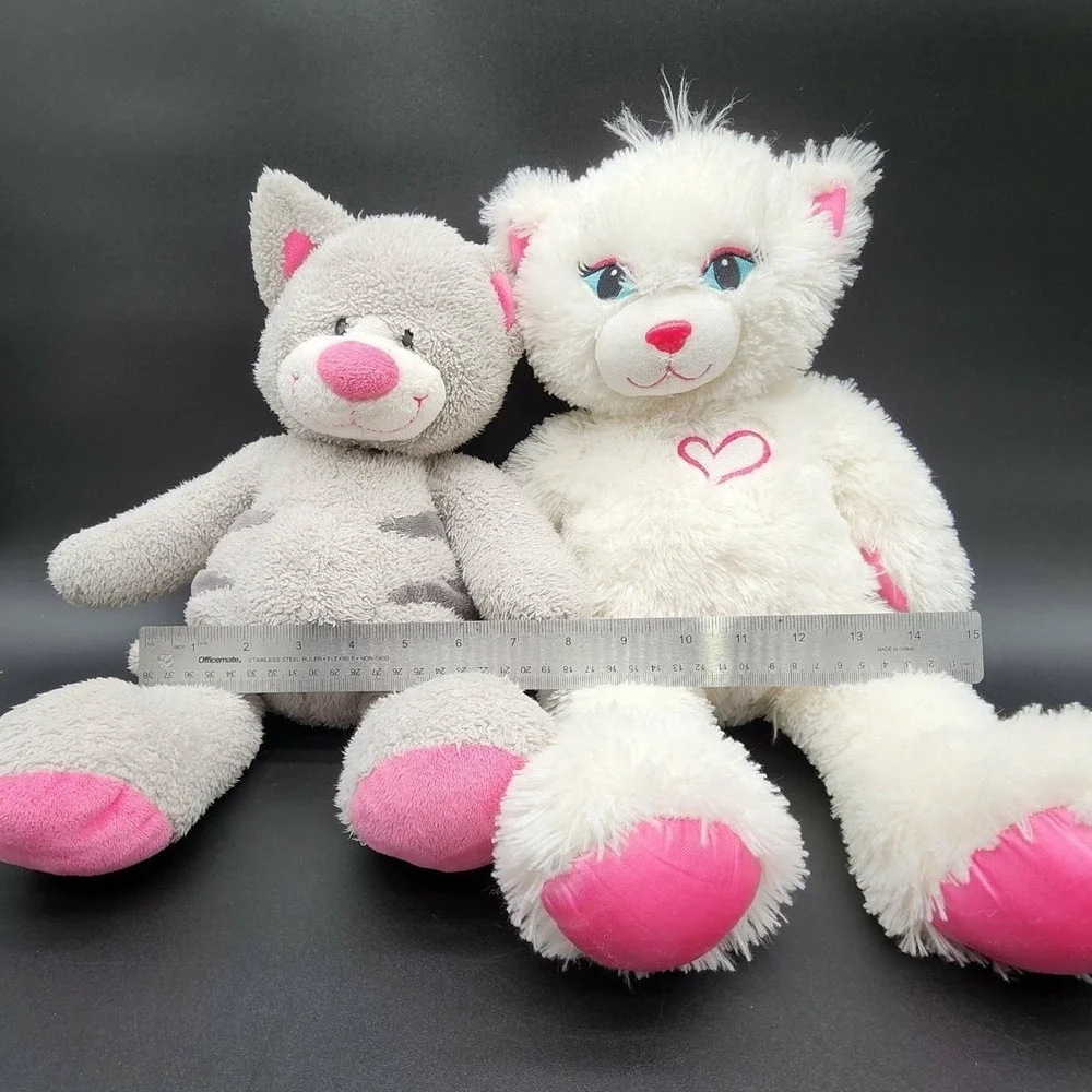 Build A Bear White Gray Sassy Snazzy Kitty Cat Plush Set 2pk Heart Stripe Kawaii
